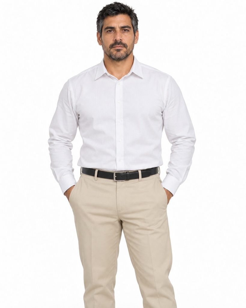 Pantalon Social Hombre Gabardina, Beige — T1 · frente, hombre