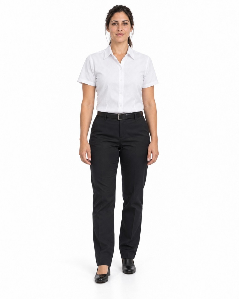 Camisa Social Mujer Oxford Manga Corta, Blanco 100 — T2 · cuerpo entero, mujer